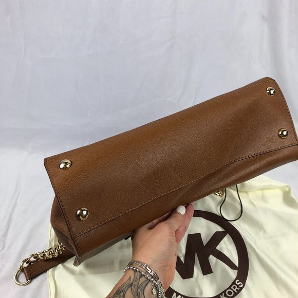 Michael Kors Hamilton Lock Tan Leather Chain Chic Minimalist Shoulder Bag - Picture 5 of 16